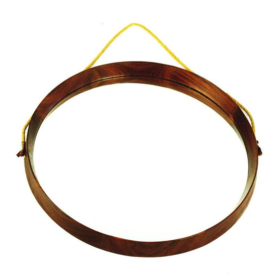 Image 1 of Italian mid century circular teak and rope wall mirror, Italy 1960