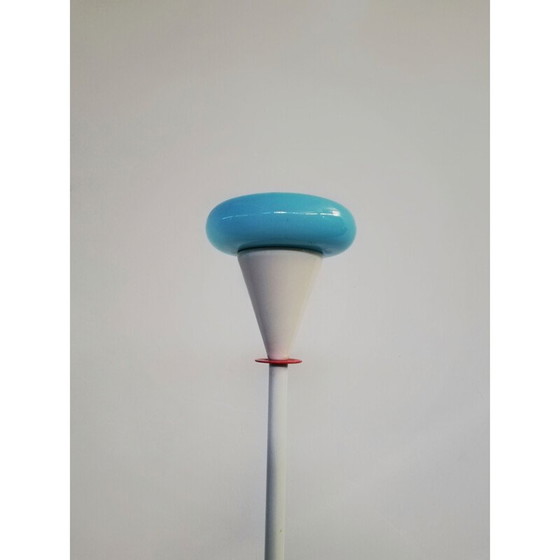 Image 1 of Vintage floor lamp with geometrical shapes and thin white metal structure, 1980