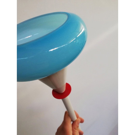 Image 1 of Vintage floor lamp with geometrical shapes and thin white metal structure, 1980