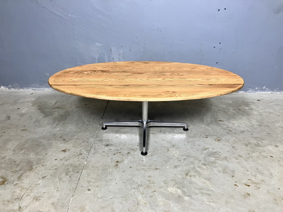 Image 1 of Tavolino ovale vintage in rovere e cromo