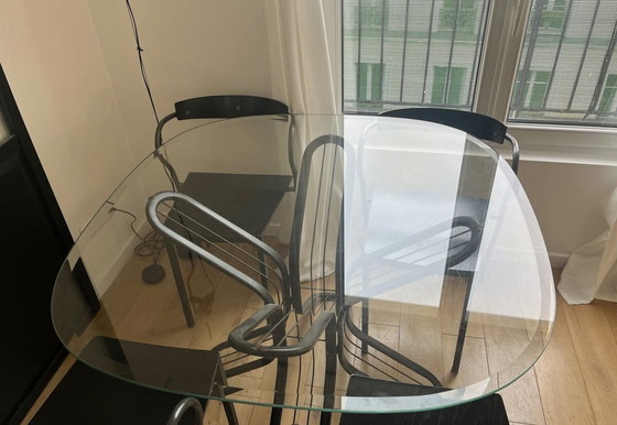 Image 1 of Glass Dining Table With Black Metal Legs