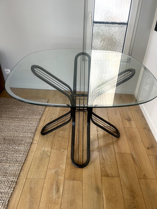 Glass Dining Table With Black Metal Legs