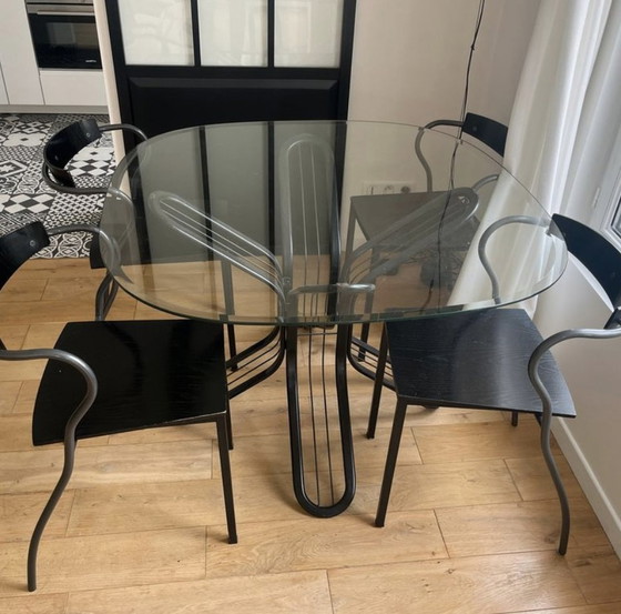 Image 1 of Glass Dining Table With Black Metal Legs