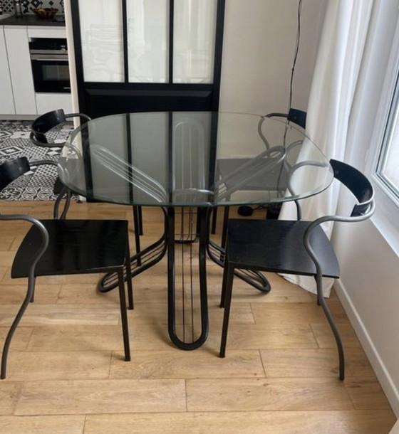 Image 1 of Glass Dining Table With Black Metal Legs