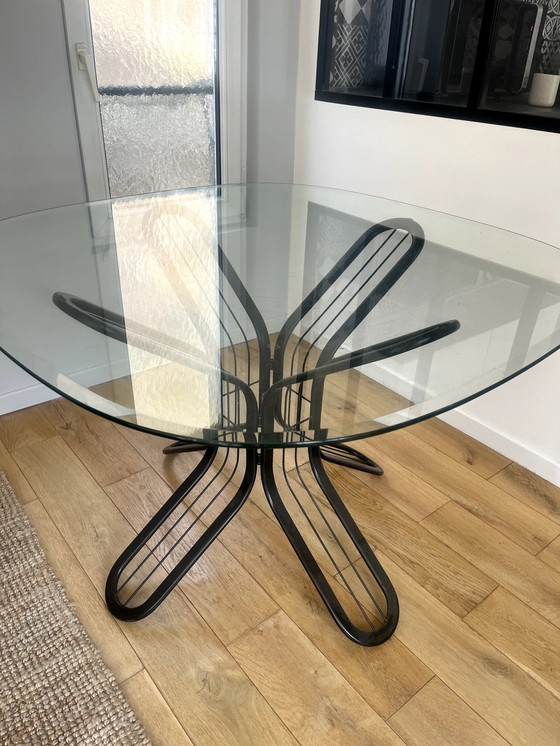 Image 1 of Glass Dining Table With Black Metal Legs