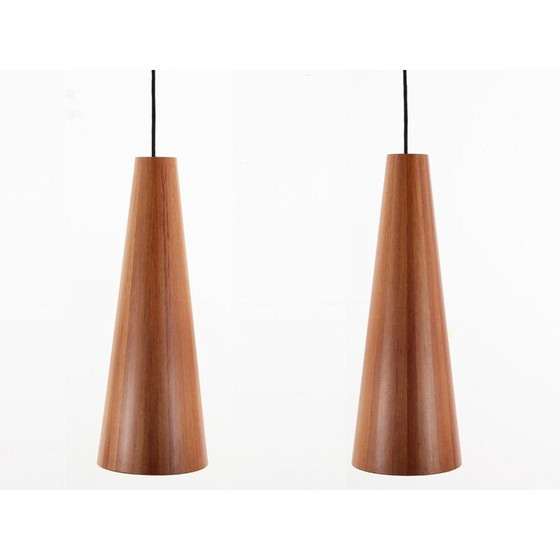 Image 1 of Coppia di lampade a sospensione vintage scandinave in pino dell'Oregon di Jøgen Wolf per Torben Ørskov, 1950
