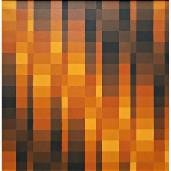Image 1 of Oil on canvas vintage "Geometric composition with brown tones" by Georges Vaxelaire, 1975