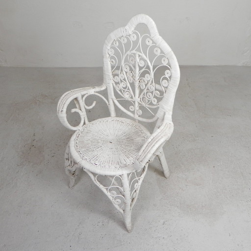 Sillón vintage de bambú y ratán con reposabrazos, años 50