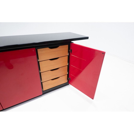 Image 1 of Mid-century lacquered sideboard in red and black, Italy 1970s