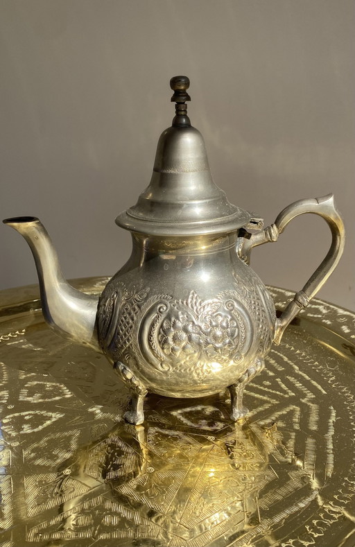 Authentic Moroccan Handmade Silver-plated Teapot From Fez (1970s)