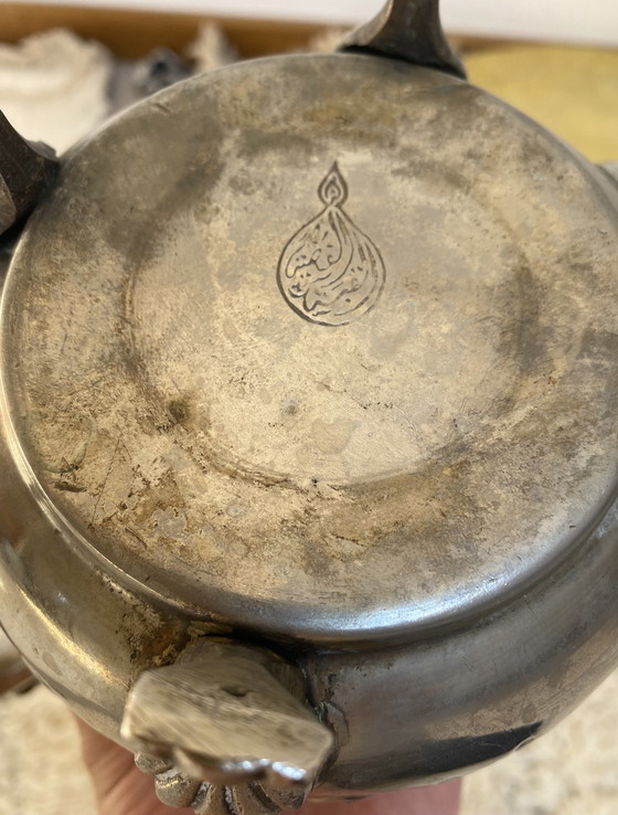 Image 1 of Authentic Moroccan Handmade Silver-plated Teapot From Fez (1970s)