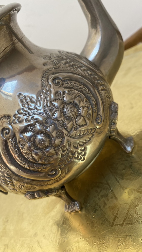 Image 1 of Authentic Moroccan Handmade Silver-plated Teapot From Fez (1970s)