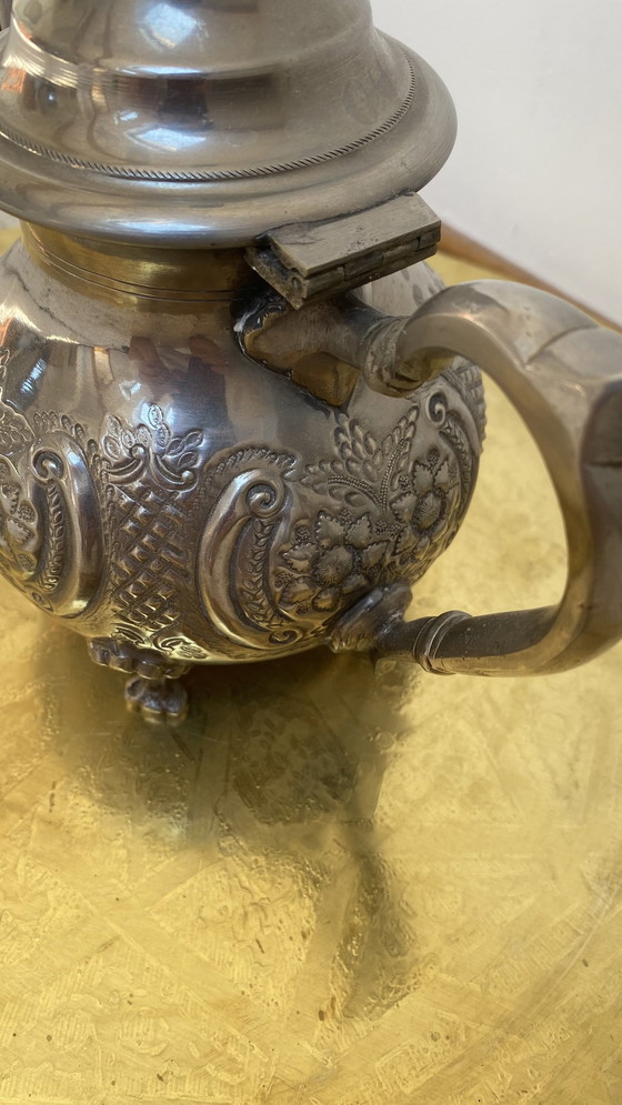 Image 1 of Authentic Moroccan Handmade Silver-plated Teapot From Fez (1970s)