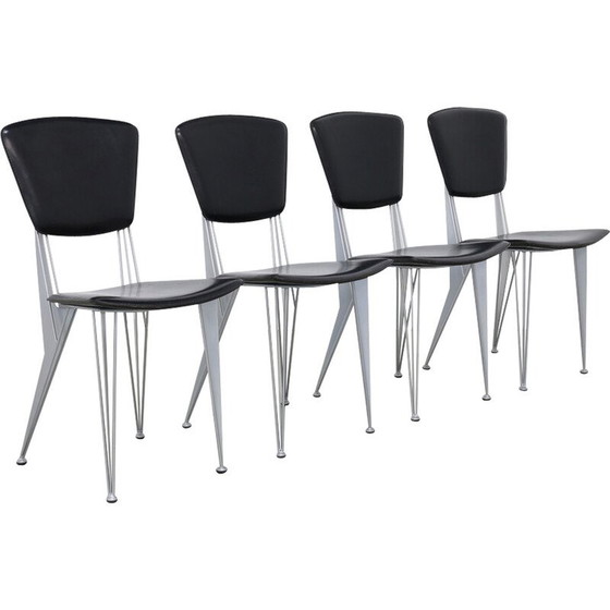 Image 1 of Set of 4 vintage leather dining chairs by Studio Archirivolto for Fasem, 1980