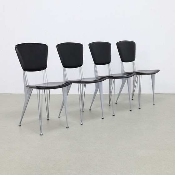 Image 1 of Set of 4 vintage leather dining chairs by Studio Archirivolto for Fasem, 1980