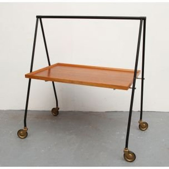 Image 1 of Scandinavian vintage teak and black metal serving table, 1960