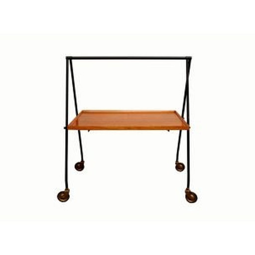 Scandinavian vintage teak and black metal serving table, 1960