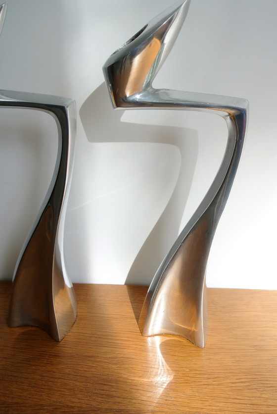 Image 1 of 2x Matthew Hilton Design SWAN candlesticks