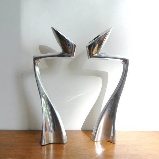 Image 1 of 2x Matthew Hilton Design SWAN candlesticks