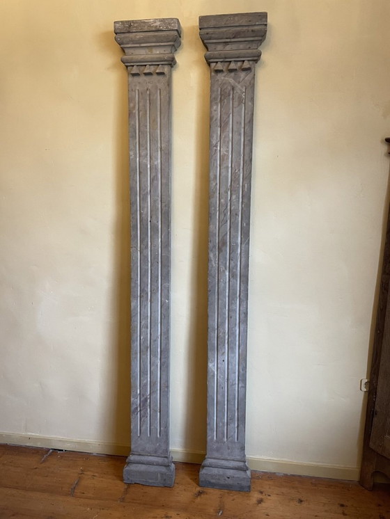 Image 1 of Set 19th Century Wooden Pillars Decorative Marbled French