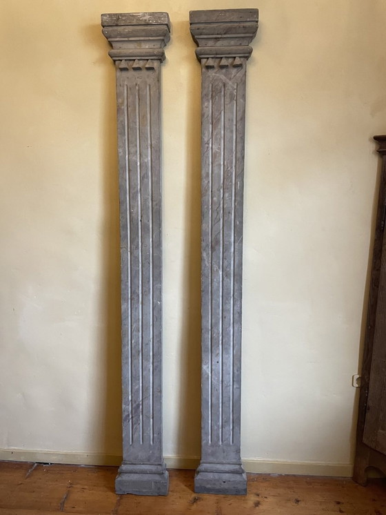 Image 1 of Set 19th Century Wooden Pillars Decorative Marbled French