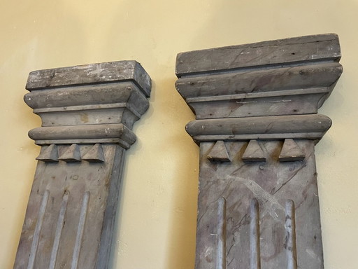 Set 19th Century Wooden Pillars Decorative Marbled French