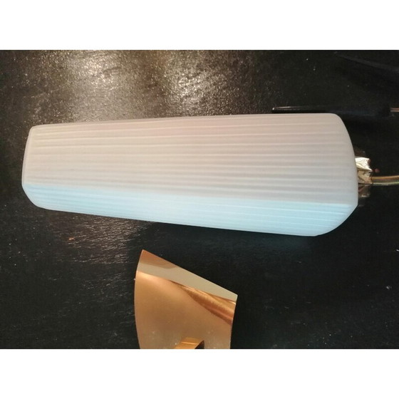 Image 1 of Pair of vintage brass and white glass wall lamps, 1950-1960
