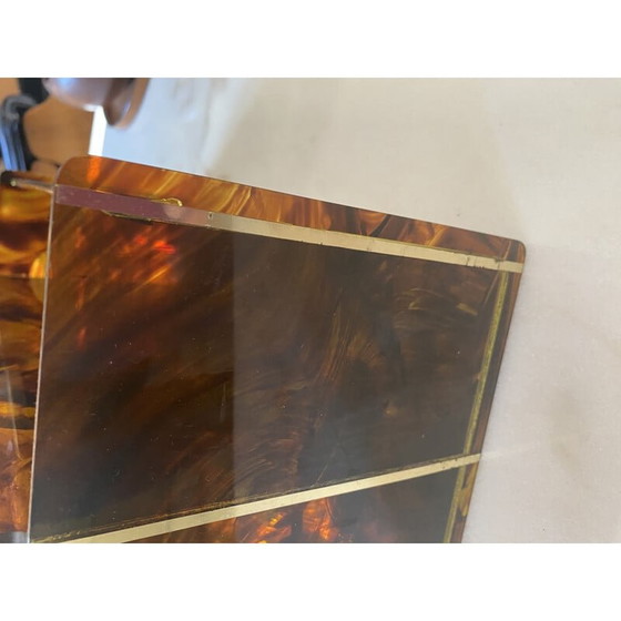 Image 1 of Vintage magazine rack in tortoise shell lucite and brass by Maison Mercier, 1970