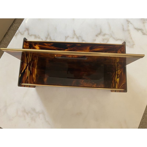Image 1 of Vintage magazine rack in tortoise shell lucite and brass by Maison Mercier, 1970