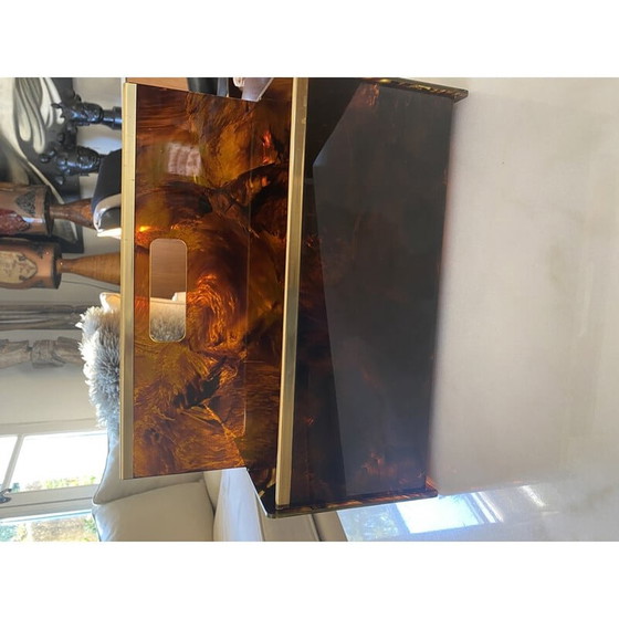 Image 1 of Vintage magazine rack in tortoise shell lucite and brass by Maison Mercier, 1970