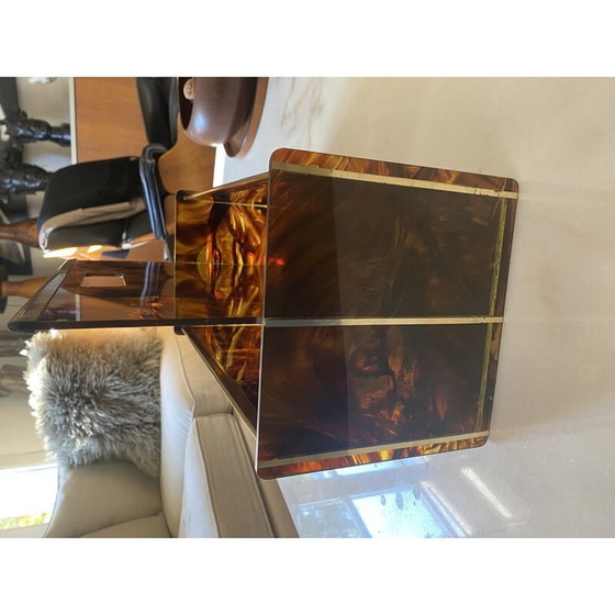 Image 1 of Vintage magazine rack in tortoise shell lucite and brass by Maison Mercier, 1970