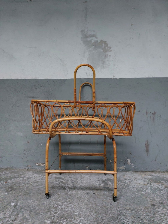 Image 1 of Mid-century rattan cradle