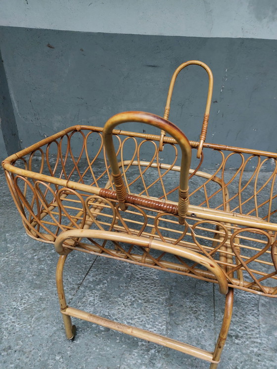 Image 1 of Mid-century rattan cradle