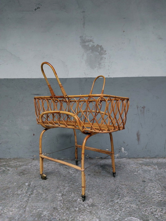 Image 1 of Mid-century rattan cradle