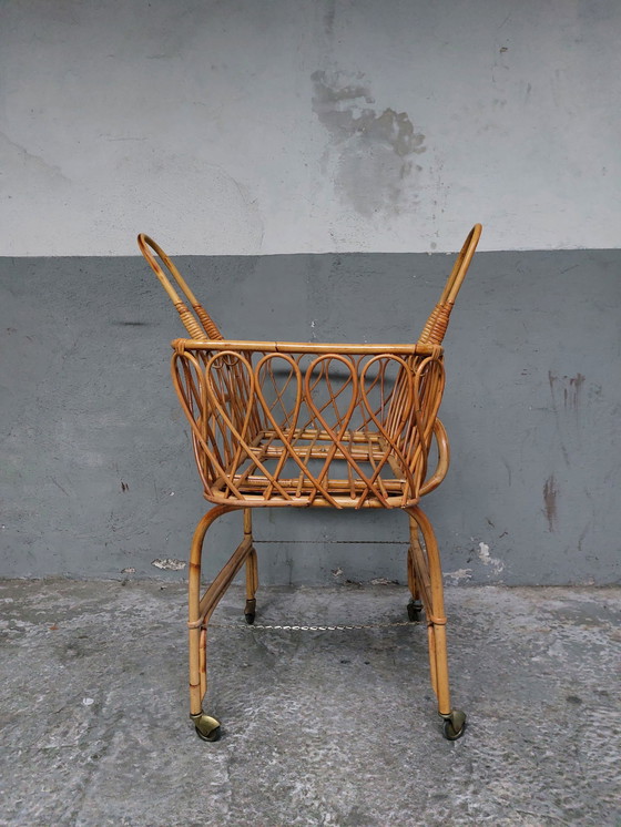 Image 1 of Mid-century rattan cradle