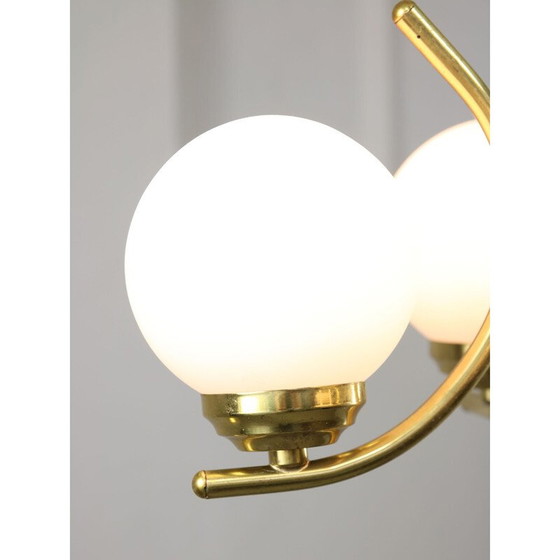 Image 1 of Vintage brass and opaline chandelier, Italy