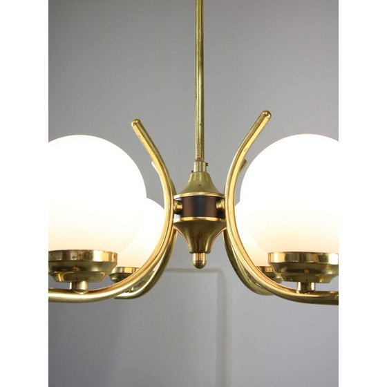Image 1 of Vintage brass and opaline chandelier, Italy