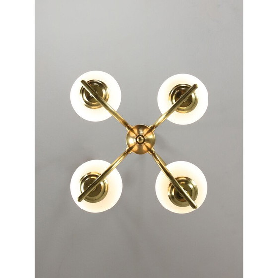 Image 1 of Vintage brass and opaline chandelier, Italy