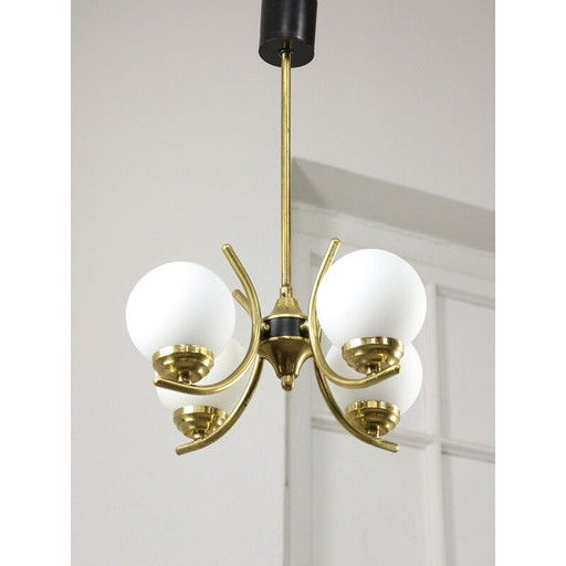 Vintage brass and opaline chandelier, Italy