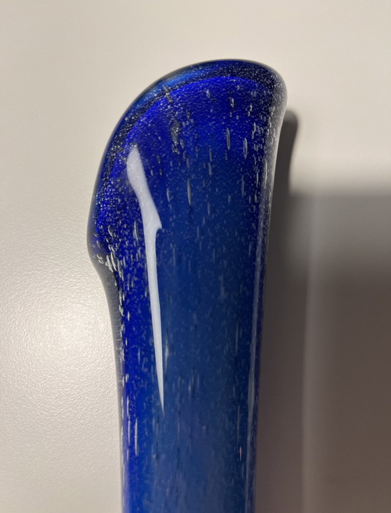 Image 1 of Mouth Blown Vase Blue Glass