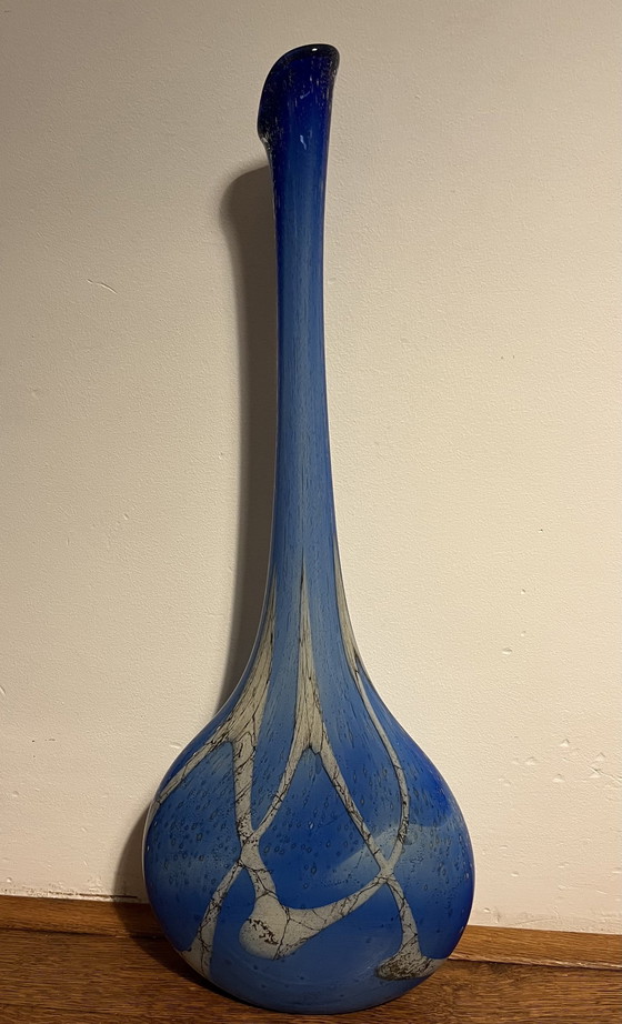 Image 1 of Mouth Blown Vase Blue Glass