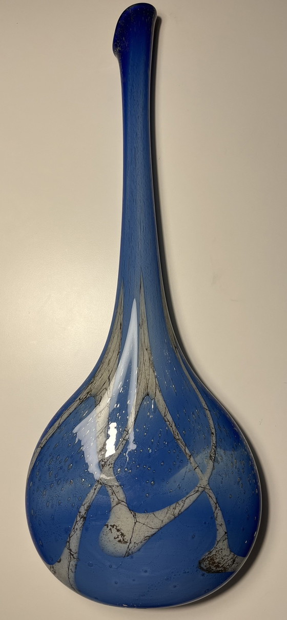 Image 1 of Mouth Blown Vase Blue Glass