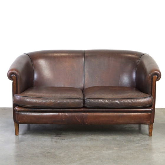 Image 1 of Sheep leather 2 seater club sofa