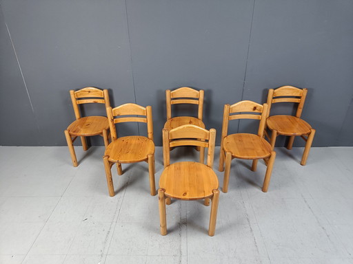 Set Of 6 Scandinavian Dining Chairs Pine Wood, 1980S