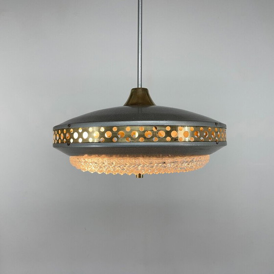 Image 1 of Vintage space age metal and brass pendant lamp by L'Udib Bratislava, Czechoslovakia 1960