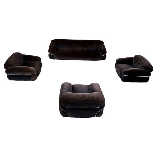 Vintage brown Alpaca velvet Sesann living room set by Gianfranco Frattini for Cassina, 1972