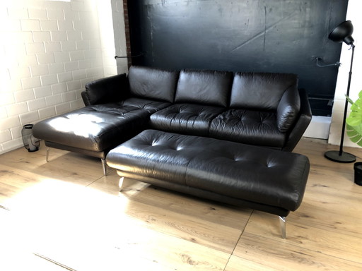 Willi Schillig leather sofa with footstool