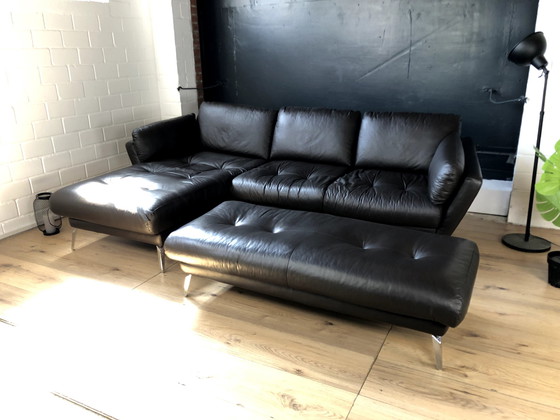 Image 1 of Willi Schillig leather sofa with footstool