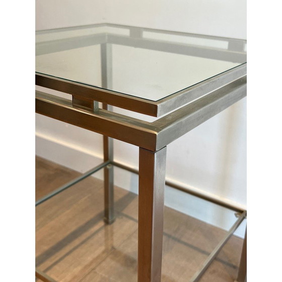 Image 1 of Pair of vintage side tables in brushed steel and transparent glass by Guy Lefèvre for Maison Jansen, 1970