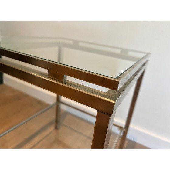 Image 1 of Pair of vintage side tables in brushed steel and transparent glass by Guy Lefèvre for Maison Jansen, 1970